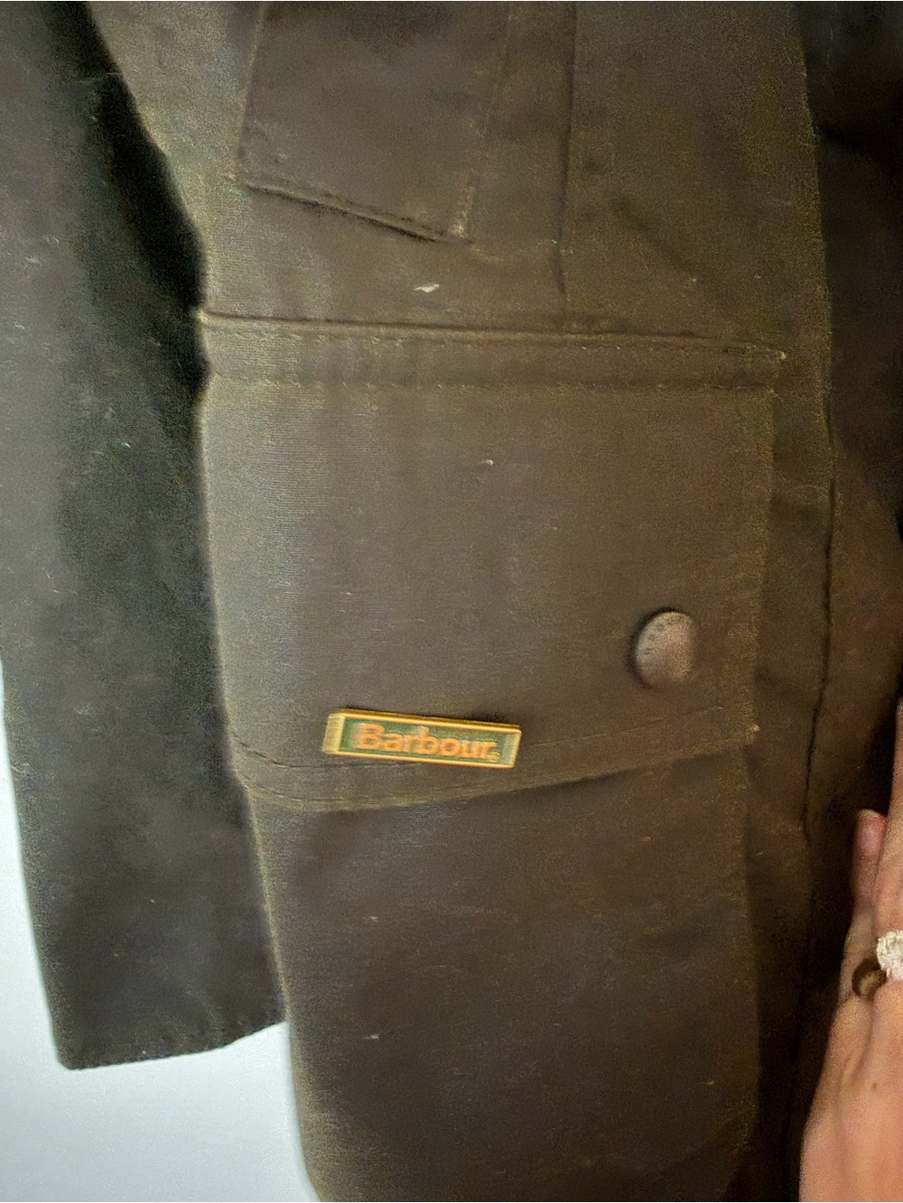 Barbour Dark Olive Waxed Field Jacket with Corduroy Collar - Picture 5 of 8